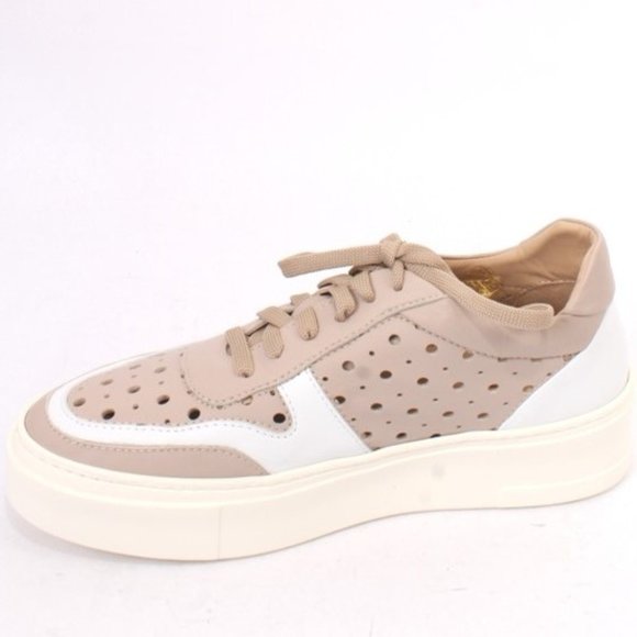 Luca Grossi 867a White / Beige Leather Lace-Up Platform Sneaker - Picture 6 of 8